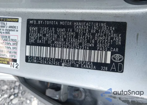 2005 Toyota Corolla S z USA, uszkodzony, nr VIN 2T1BR32E25C342314